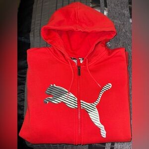 Puma Red Zip-Up Hoodie with Striped Logo